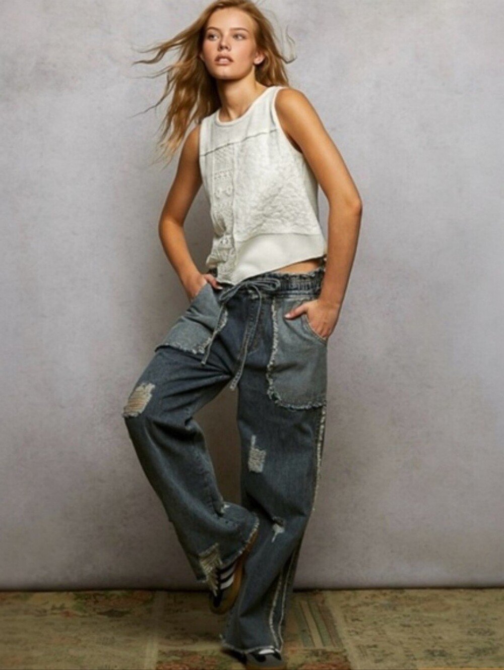 POL Boho Grunge Y2K 90's Streetwear Elastic Waist Denim Jeans Size Med Like New
